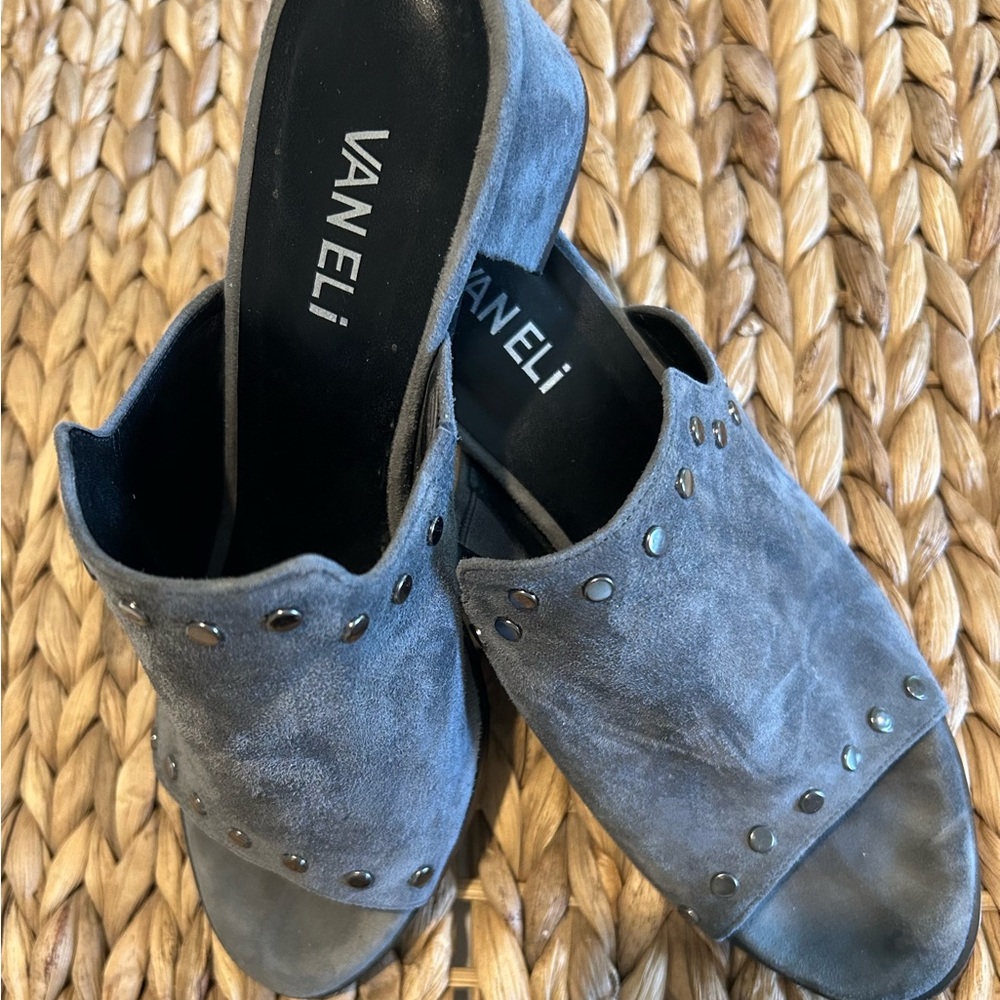 VANELi Gray Suede Leather Mules with Perforated Design Size 7